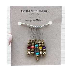 Handmade Knitting Stitch Markers Colorful Beaded Set of 5 Gold Multicolor Large